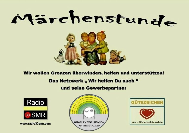 Gruppierung von Kindern, die Geschichten hören; Text über Unterstützung und Kooperation.